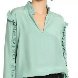 Sandro Green Silk Ruffled Blouse